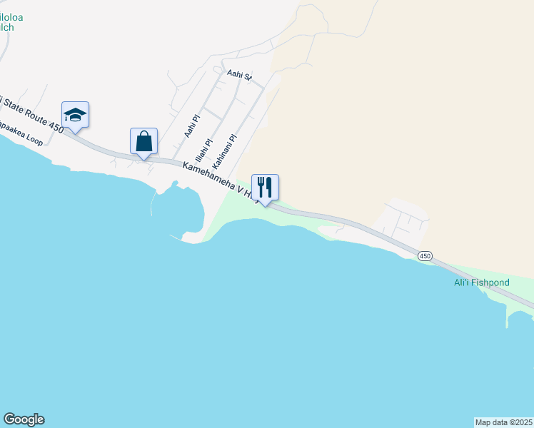 map of restaurants, bars, coffee shops, grocery stores, and more near 1300 Kamehameha V Highway in Kaunakakai