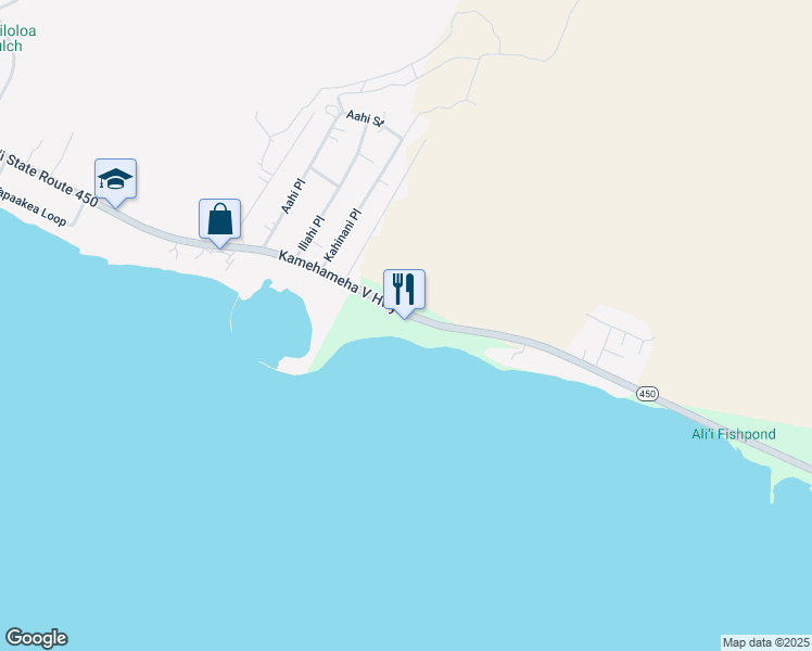 map of restaurants, bars, coffee shops, grocery stores, and more near 1300 Kamehameha V Highway in Kaunakakai