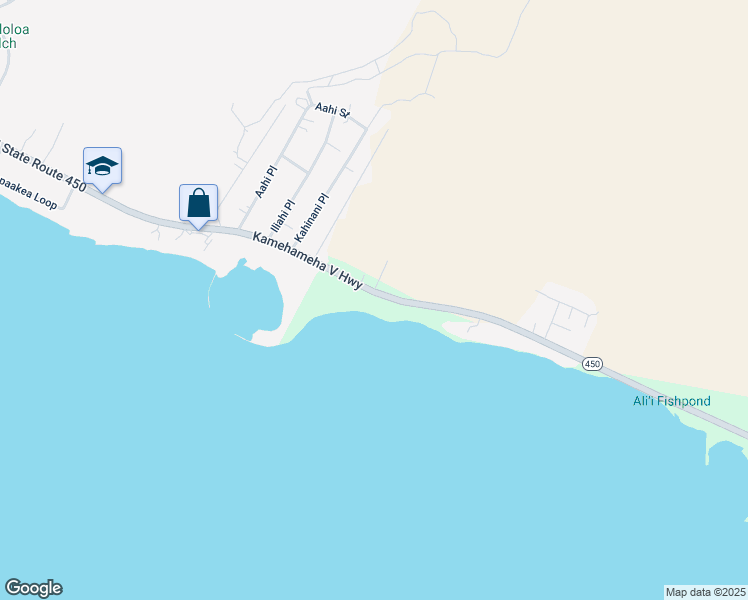 map of restaurants, bars, coffee shops, grocery stores, and more near 15 Ohai Alii Place in Kaunakakai