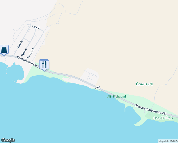 map of restaurants, bars, coffee shops, grocery stores, and more near 1535 Puili Place in Kaunakakai