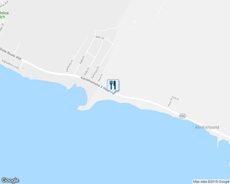 map of restaurants, bars, coffee shops, grocery stores, and more near 15 Ohai Alii Place in Kaunakakai