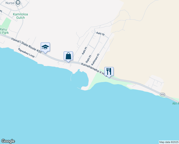 map of restaurants, bars, coffee shops, grocery stores, and more near 1136 Kamehameha V Highway in Kihei