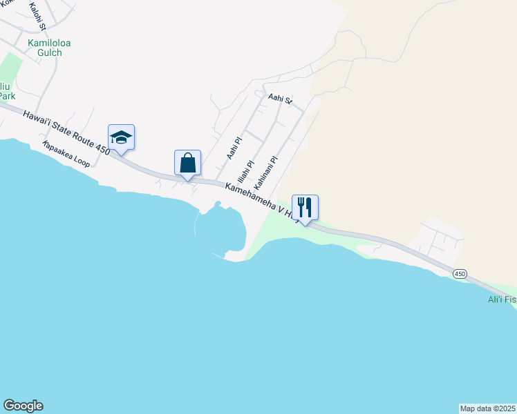 map of restaurants, bars, coffee shops, grocery stores, and more near 1152 Kamehameha V Highway in Kaunakakai