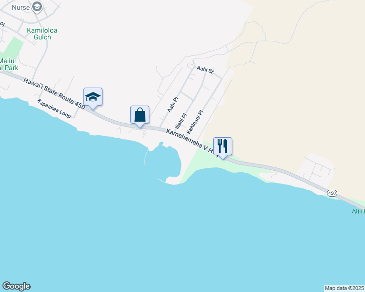 map of restaurants, bars, coffee shops, grocery stores, and more near 1134 Kamehameha V Highway in Kihei