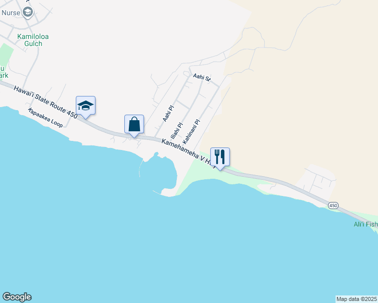 map of restaurants, bars, coffee shops, grocery stores, and more near 1152 Kamehameha V Highway in Kaunakakai