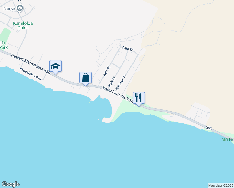 map of restaurants, bars, coffee shops, grocery stores, and more near 1136 Kamehameha V Highway in Kihei