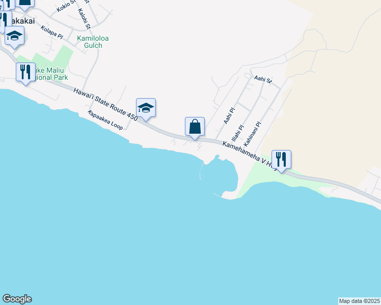 map of restaurants, bars, coffee shops, grocery stores, and more near 1000 Kamehameha V Highway in Kaunakakai