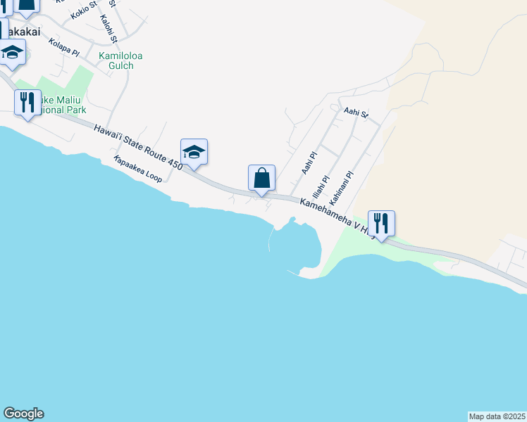 map of restaurants, bars, coffee shops, grocery stores, and more near 1000 Kamehameha V Highway in Kaunakakai