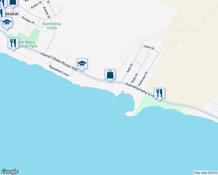 map of restaurants, bars, coffee shops, grocery stores, and more near 1000 Kamehameha V Highway in Kaunakakai