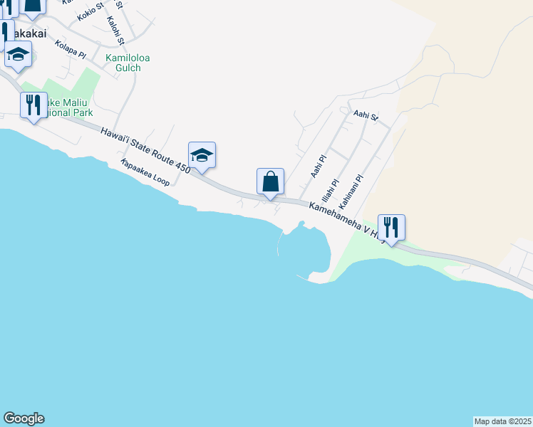 map of restaurants, bars, coffee shops, grocery stores, and more near 1000 Kamehameha V Highway in Kaunakakai