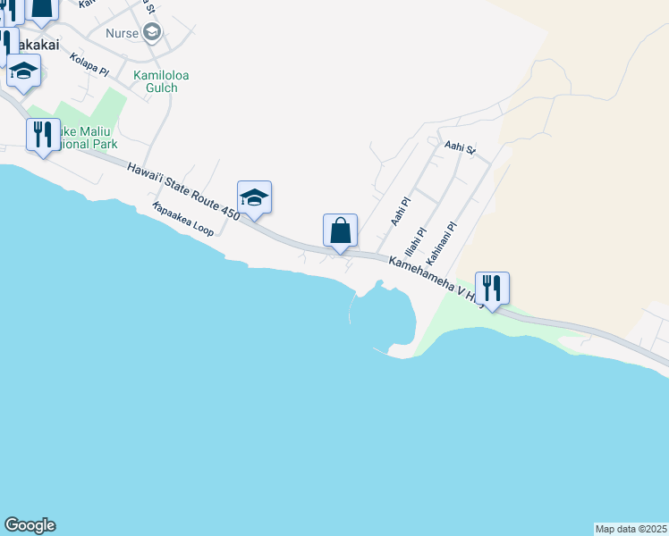 map of restaurants, bars, coffee shops, grocery stores, and more near 1000 Kamehameha V Highway in Kaunakakai