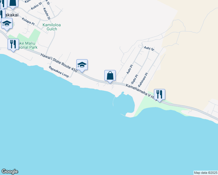 map of restaurants, bars, coffee shops, grocery stores, and more near 1000 Kamehameha V Highway in Kaunakakai