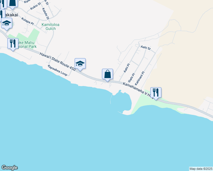 map of restaurants, bars, coffee shops, grocery stores, and more near 1000 Kamehameha V Highway in Kaunakakai