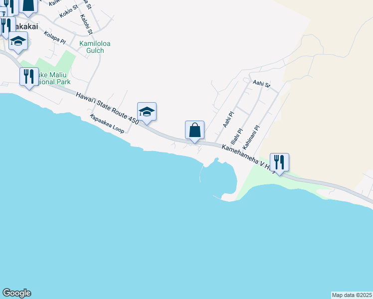 map of restaurants, bars, coffee shops, grocery stores, and more near 1000 Kamehameha V Highway in Kaunakakai