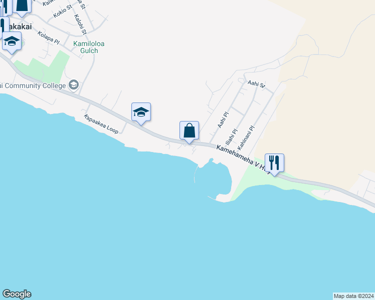 map of restaurants, bars, coffee shops, grocery stores, and more near in Kaunakakai