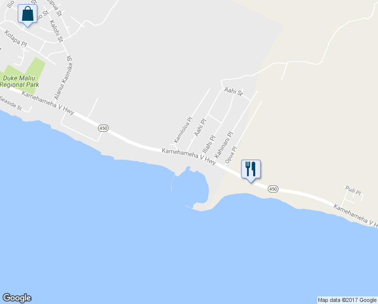 map of restaurants, bars, coffee shops, grocery stores, and more near 10 Aahi Place in Kaunakakai