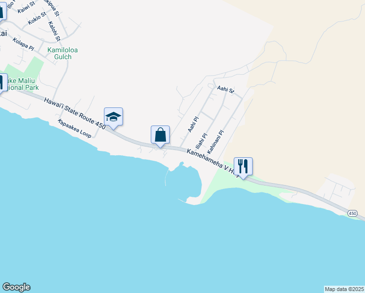 map of restaurants, bars, coffee shops, grocery stores, and more near 10 Aahi Street in Kaunakakai