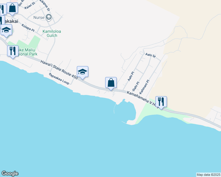 map of restaurants, bars, coffee shops, grocery stores, and more near 985 Kamehameha V Highway in Kaunakakai