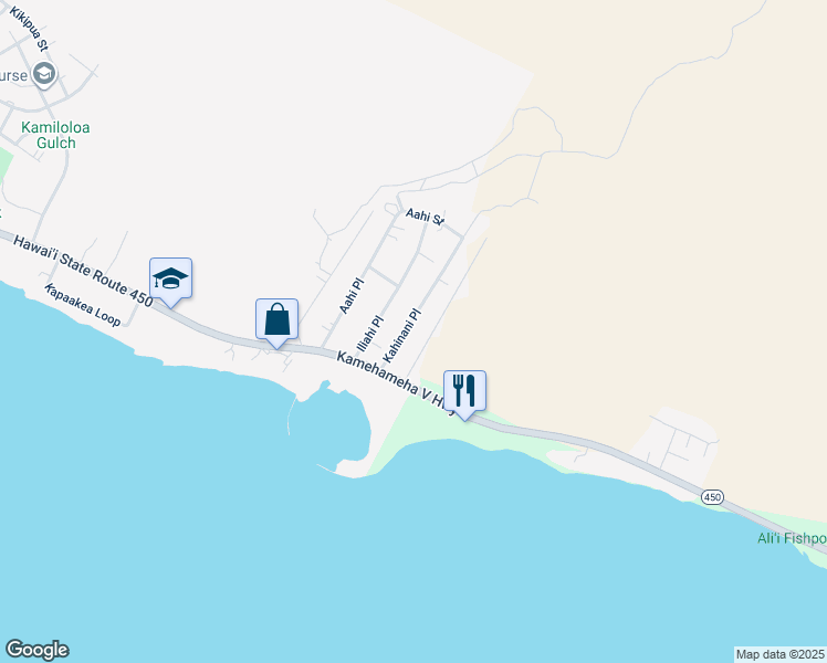 map of restaurants, bars, coffee shops, grocery stores, and more near 70 Kahinani Place in Kaunakakai