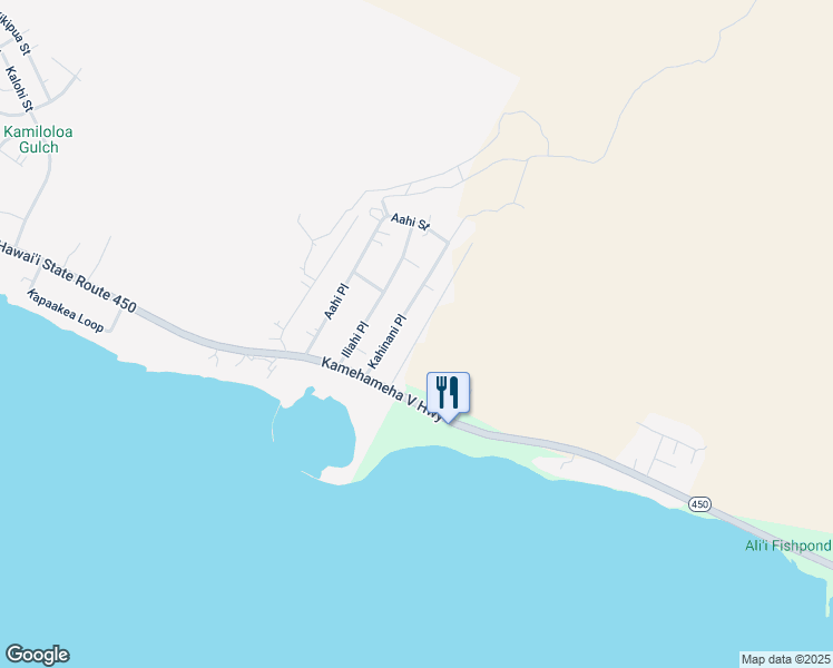 map of restaurants, bars, coffee shops, grocery stores, and more near 87 Opua Place in Kaunakakai