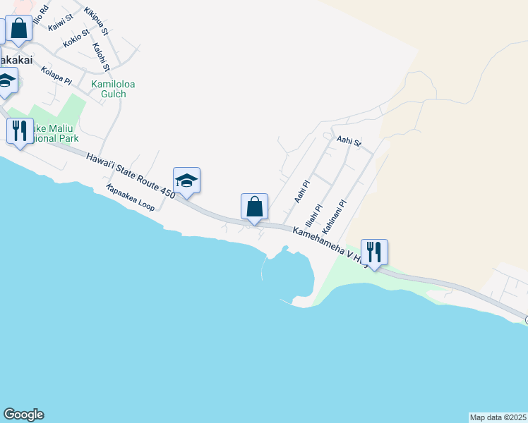 map of restaurants, bars, coffee shops, grocery stores, and more near 1015 Poko Place in Kaunakakai