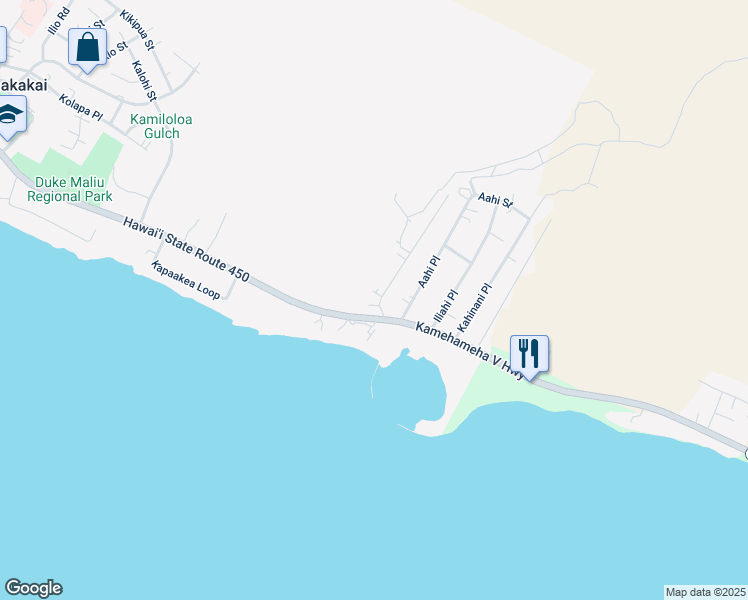map of restaurants, bars, coffee shops, grocery stores, and more near 1015 Poko Place in Kaunakakai