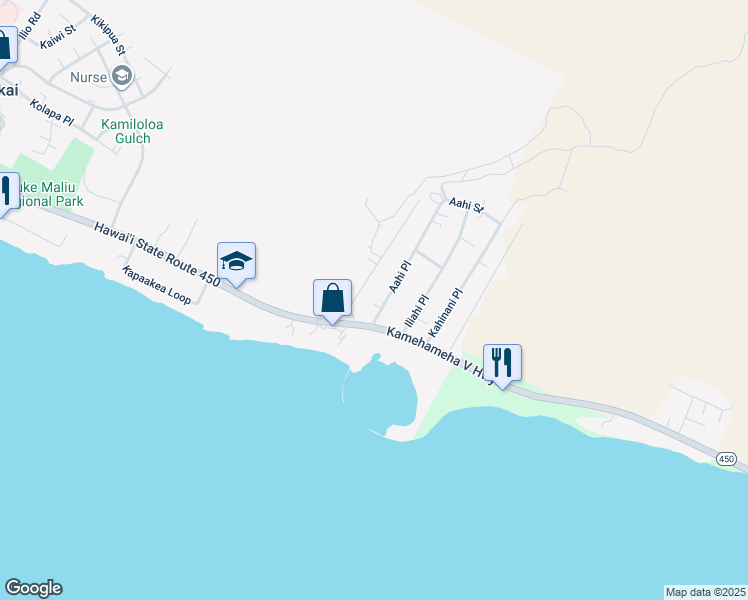 map of restaurants, bars, coffee shops, grocery stores, and more near 37 Aahi Place in Kaunakakai