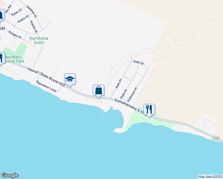 map of restaurants, bars, coffee shops, grocery stores, and more near 41 Aahi Place in Kaunakakai