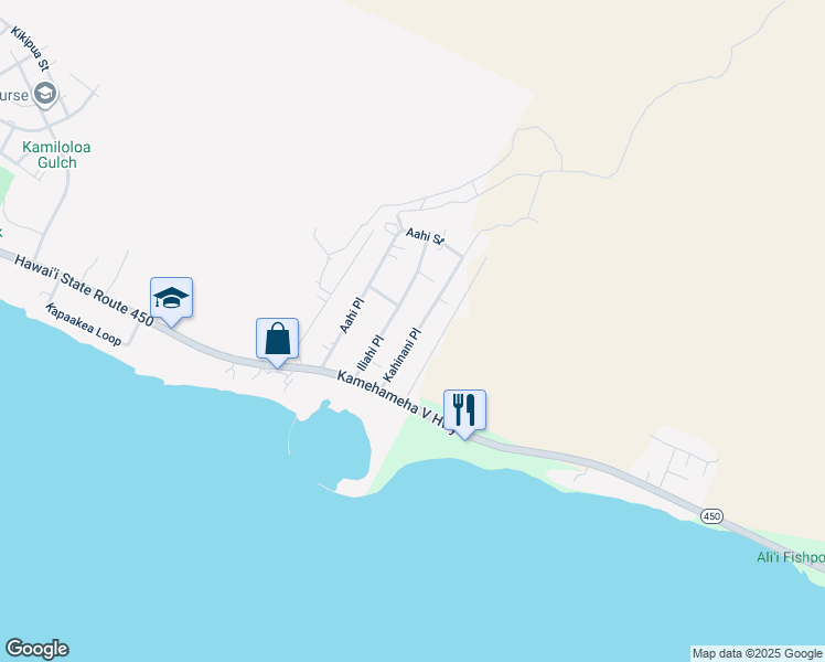 map of restaurants, bars, coffee shops, grocery stores, and more near 95 Kahinani Place in Kaunakakai