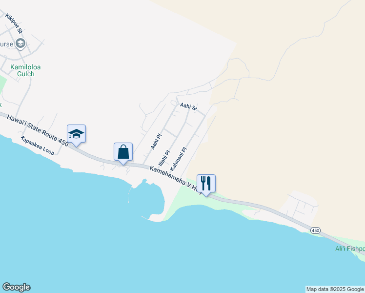 map of restaurants, bars, coffee shops, grocery stores, and more near 95 Kahinani Place in Kaunakakai