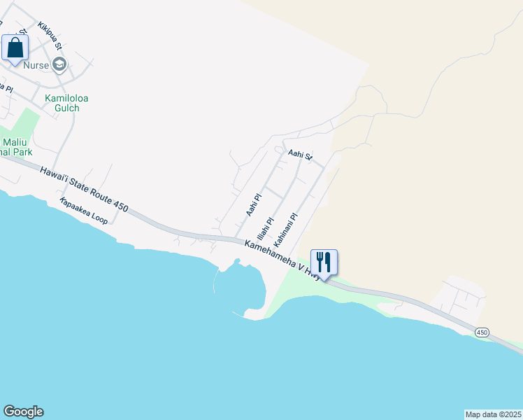 map of restaurants, bars, coffee shops, grocery stores, and more near 94 Aahi Place in Kaunakakai