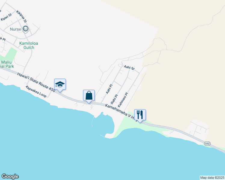 map of restaurants, bars, coffee shops, grocery stores, and more near 94 Aahi Place in Kaunakakai