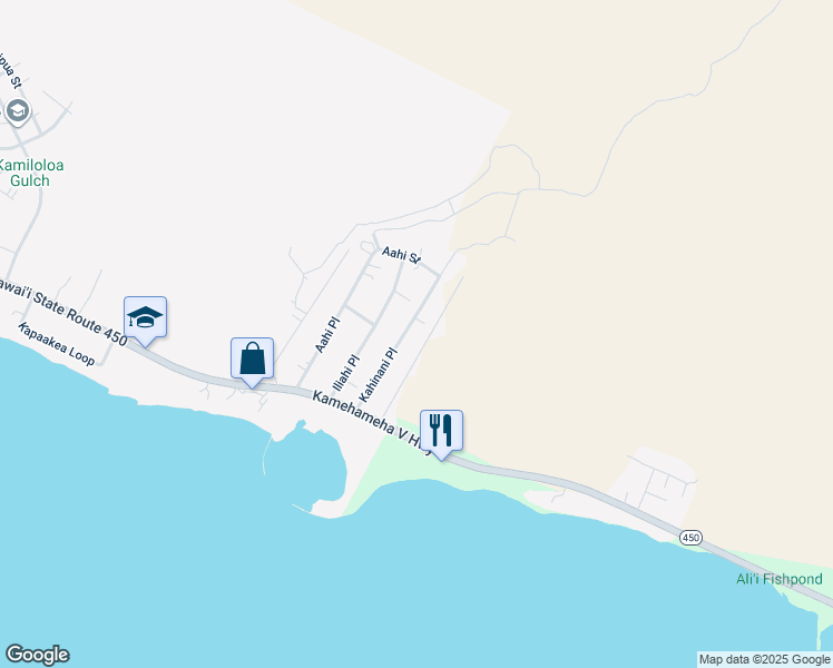 map of restaurants, bars, coffee shops, grocery stores, and more near 136 Kahinani Place in Kaunakakai