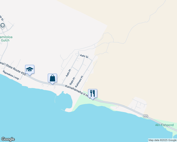 map of restaurants, bars, coffee shops, grocery stores, and more near 142 Kahinani Place in Kaunakakai