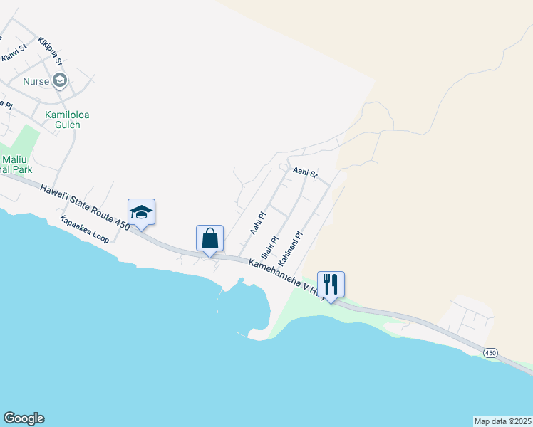 map of restaurants, bars, coffee shops, grocery stores, and more near 120 Aahi Street in Kaunakakai