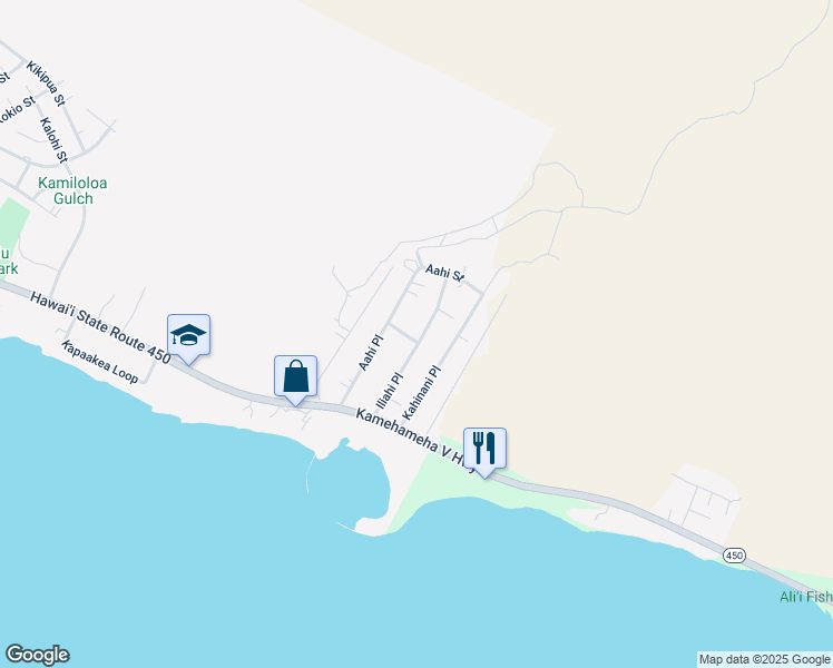 map of restaurants, bars, coffee shops, grocery stores, and more near 1085 Nauwe Street in Kaunakakai