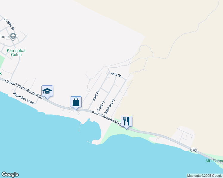 map of restaurants, bars, coffee shops, grocery stores, and more near 185 Iliahi Street in Lanai City
