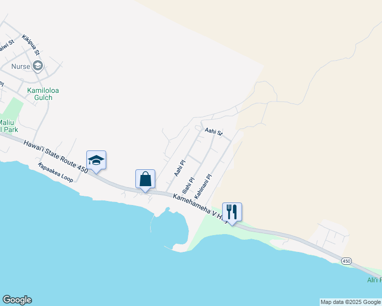 map of restaurants, bars, coffee shops, grocery stores, and more near 142 Aahi Street in Kaunakakai