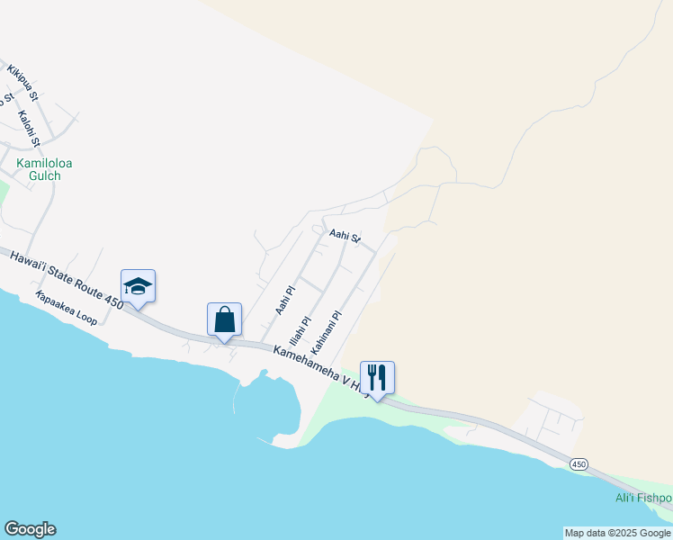 map of restaurants, bars, coffee shops, grocery stores, and more near 205 Iliahi Street in Lanai City