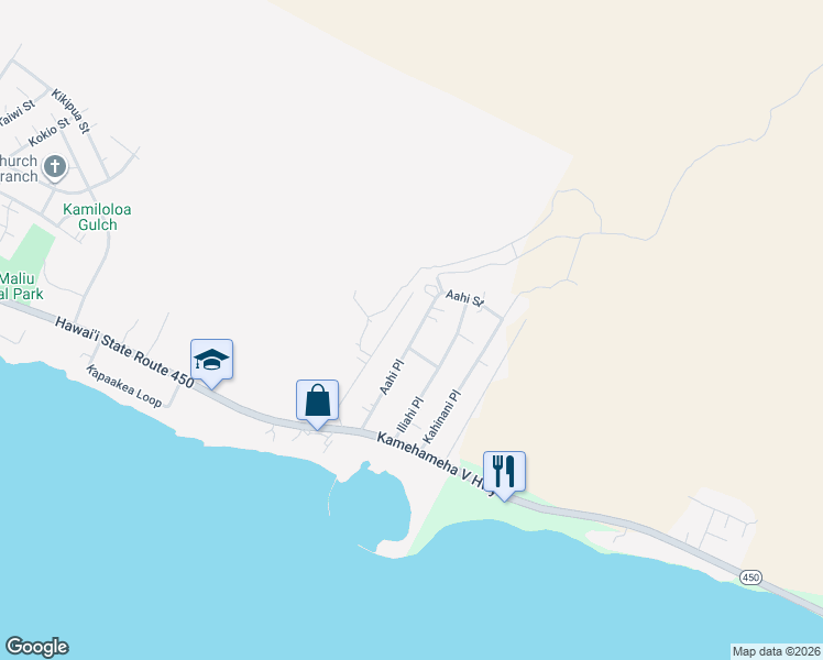 map of restaurants, bars, coffee shops, grocery stores, and more near 175 Aahi Place in Kaunakakai