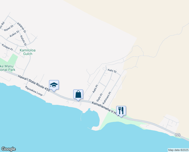 map of restaurants, bars, coffee shops, grocery stores, and more near 159 Kamiloloa Place in Kaunakakai
