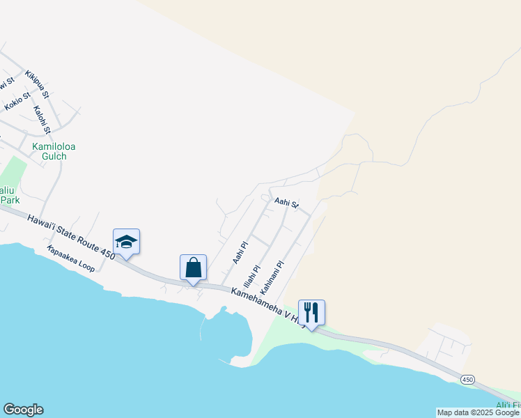 map of restaurants, bars, coffee shops, grocery stores, and more near 195 Aahi Place in Kaunakakai