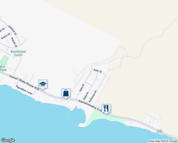 map of restaurants, bars, coffee shops, grocery stores, and more near 205 Aahi Place in Kaunakakai