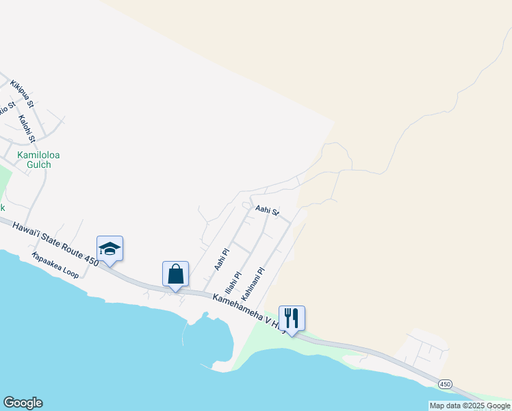 map of restaurants, bars, coffee shops, grocery stores, and more near 205 Aahi Place in Kaunakakai