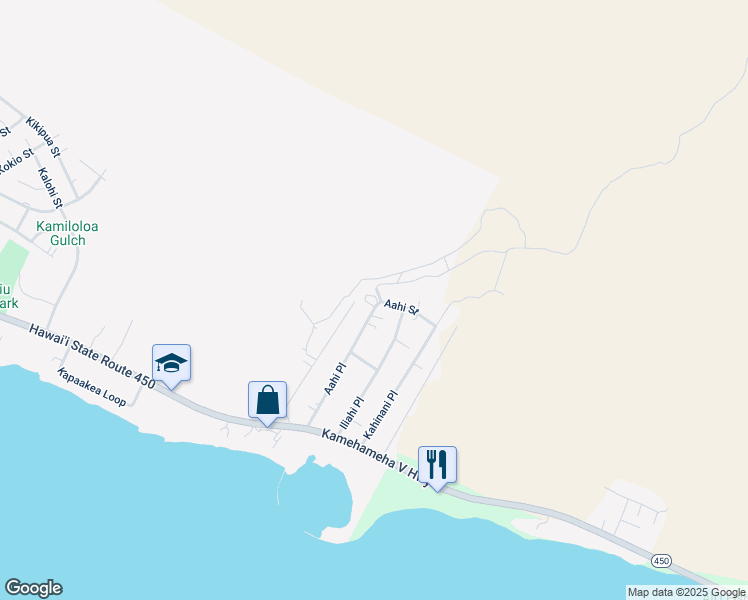 map of restaurants, bars, coffee shops, grocery stores, and more near 215 Aahi Place in Kaunakakai