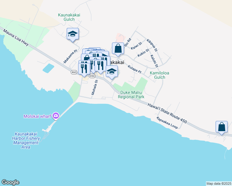 map of restaurants, bars, coffee shops, grocery stores, and more near 9 Oki Place in Wailuku
