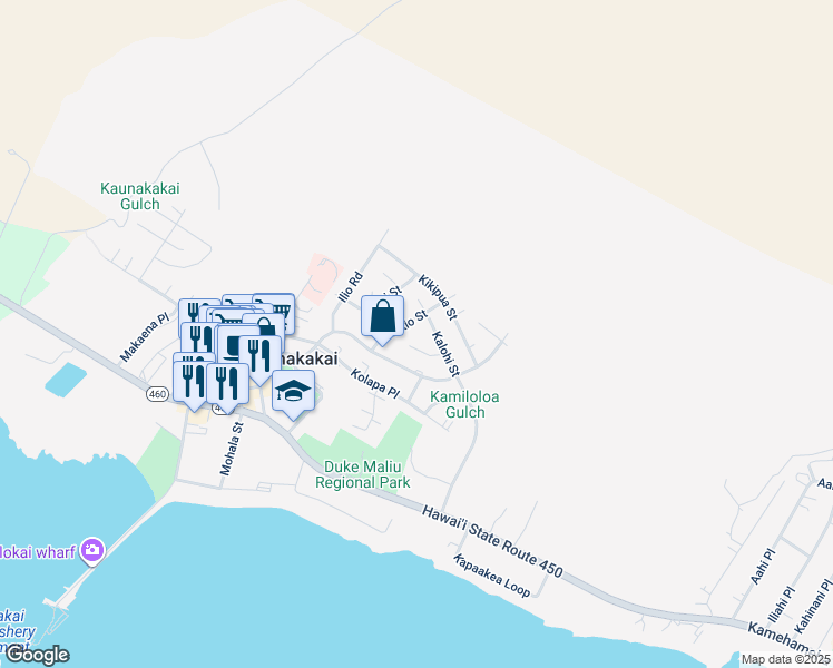 map of restaurants, bars, coffee shops, grocery stores, and more near 239 Wiliwili Place in Wailuku