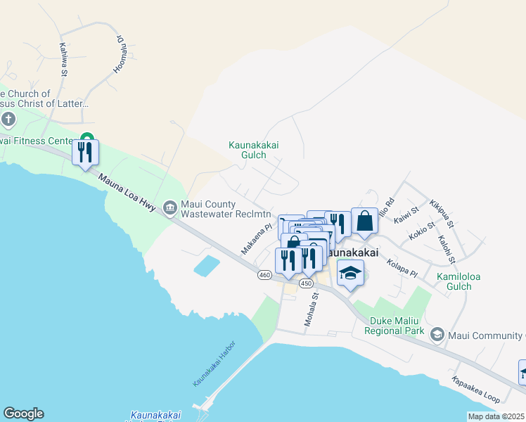 map of restaurants, bars, coffee shops, grocery stores, and more near in Kaunakakai
