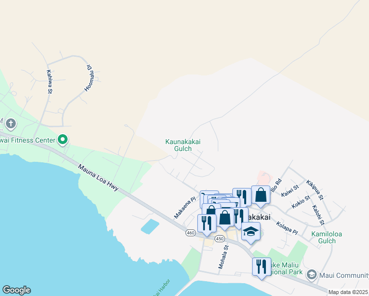map of restaurants, bars, coffee shops, grocery stores, and more near 190 Mikia Place in Kaunakakai