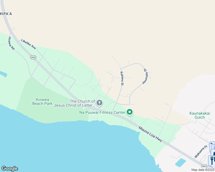 map of restaurants, bars, coffee shops, grocery stores, and more near 39 Pookela Place in Kaunakakai